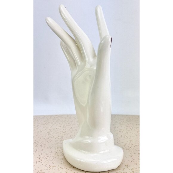 Vintage 80s ceramic hand, jewelry display, ring holder, hand painted - Picture 4 of 10